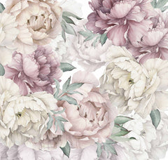 Custom Luxurious Vintage Peony Wall Mural Wallpaper in Soft Pastel Shades