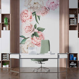 Delicate Pastel Peonies Wall Mural Wallpaper with Minimalist White Background