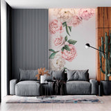 Delicate Pastel Peonies Wall Mural Wallpaper with Minimalist White Background