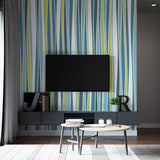 Modern Abstract Wavy Line Pattern Wall Mural Wallpaper - Blue, Green, and White Design