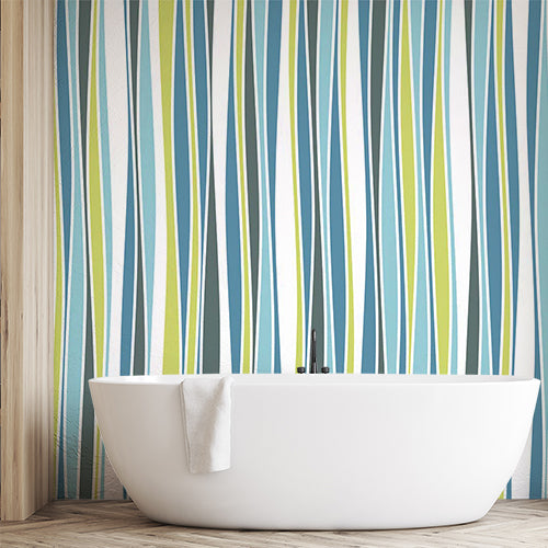 Modern Abstract Wavy Line Pattern Wall Mural Wallpaper - Blue, Green, and White Design