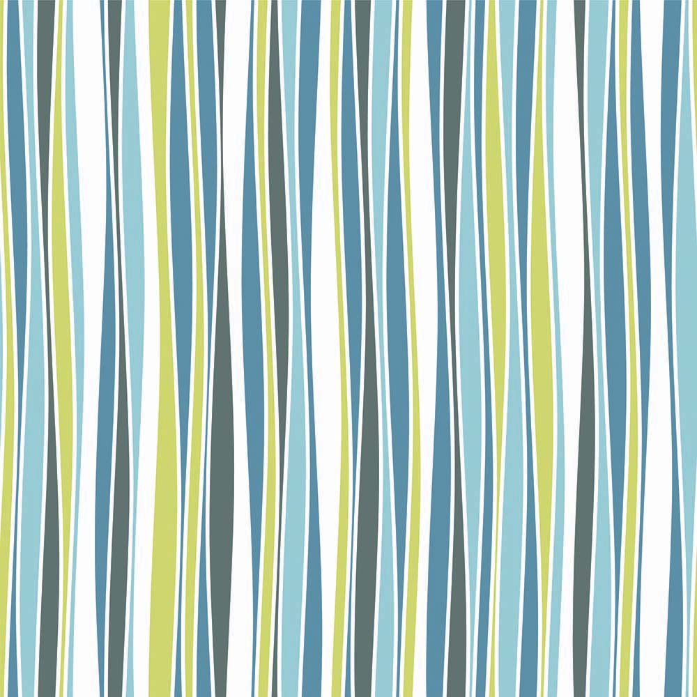 Modern Abstract Wavy Line Pattern Wall Mural Wallpaper - Blue, Green, and White Design