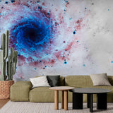 Abstract Galaxy Swirl Wall Mural Wallpaper - Vivid Blue and Pink Cosmic Vortex