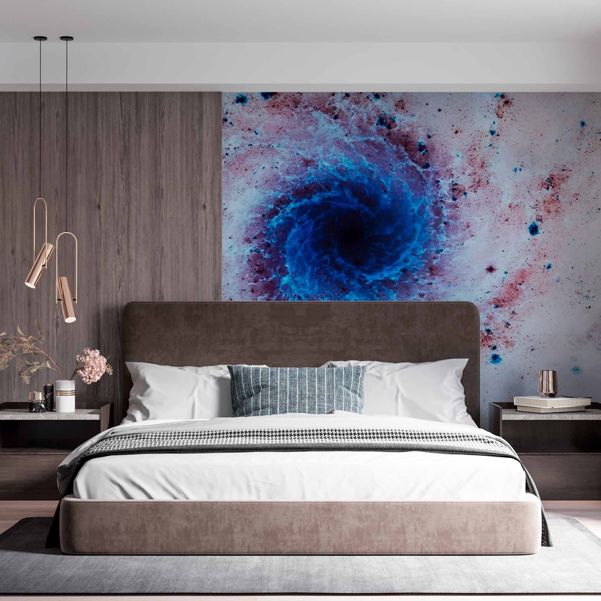 Abstract Galaxy Swirl Wall Mural Wallpaper - Vivid Blue and Pink Cosmic Vortex