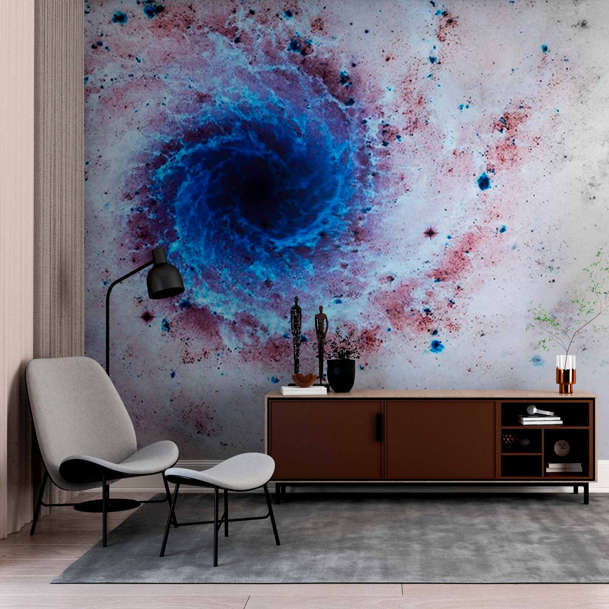 Abstract Galaxy Swirl Wall Mural Wallpaper - Vivid Blue and Pink Cosmic Vortex