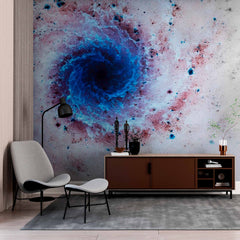 Custom Abstract Galaxy Swirl Wall Mural Wallpaper - Vivid Blue and Pink Cosmic Vortex