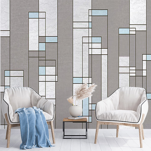 Modern Geometric Pattern Wallpaper with Marble and Blue Accents