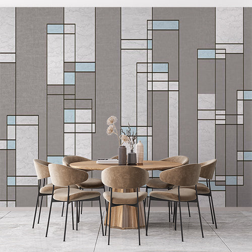 Custom Modern Geometric Pattern Wallpaper with Marble and Blue Accents