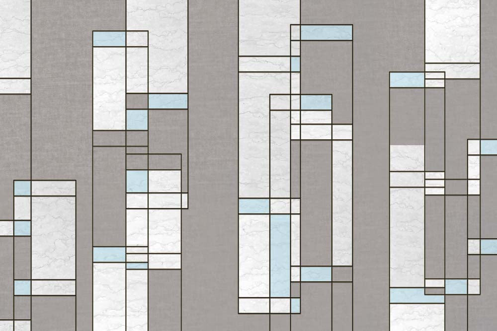 Nowoczesna tapeta w geometryczny wzór z marmurowymi i niebieskimi akcentami