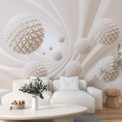 Custom Abstract Wall Mural Spiked Balls White Geometric Wallpaper