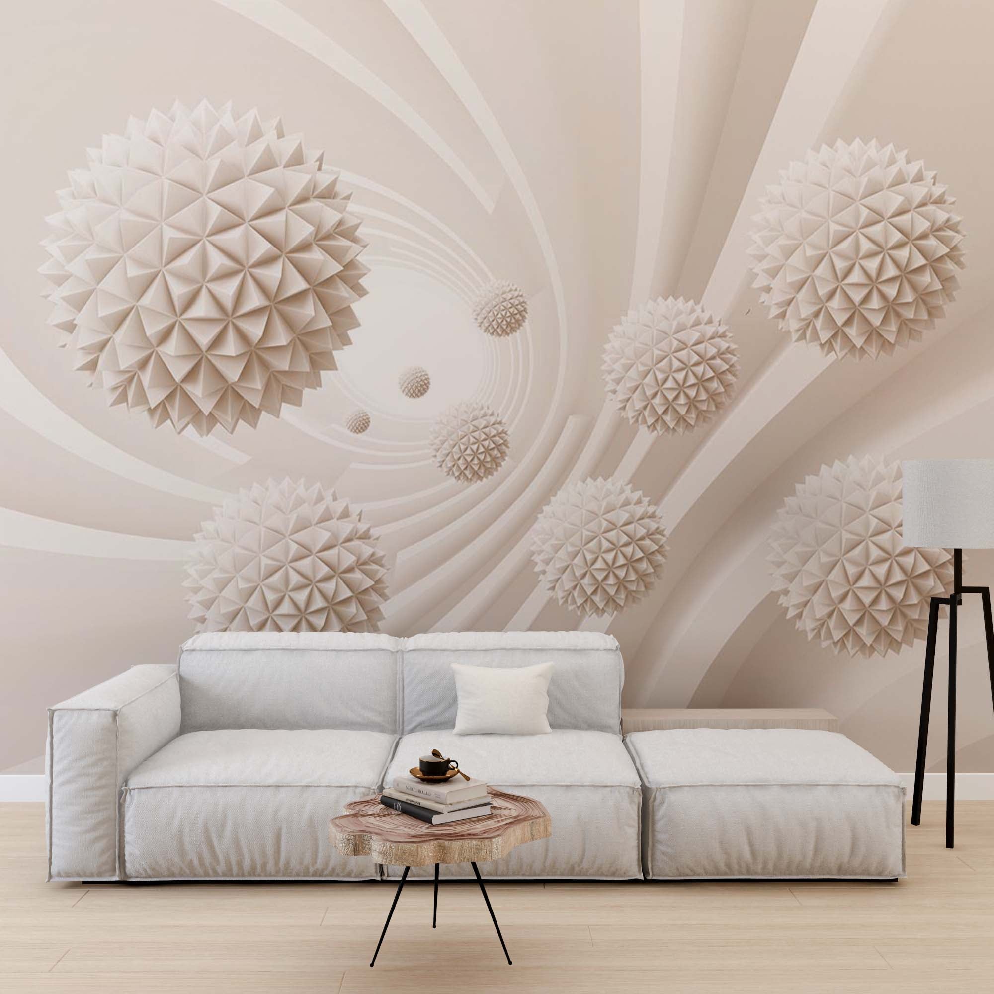 Abstract Wall Mural Spiked Balls White Geometric Wallpaper