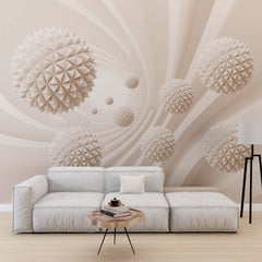 Custom Abstract Wall Mural Spiked Balls White Geometric Wallpaper