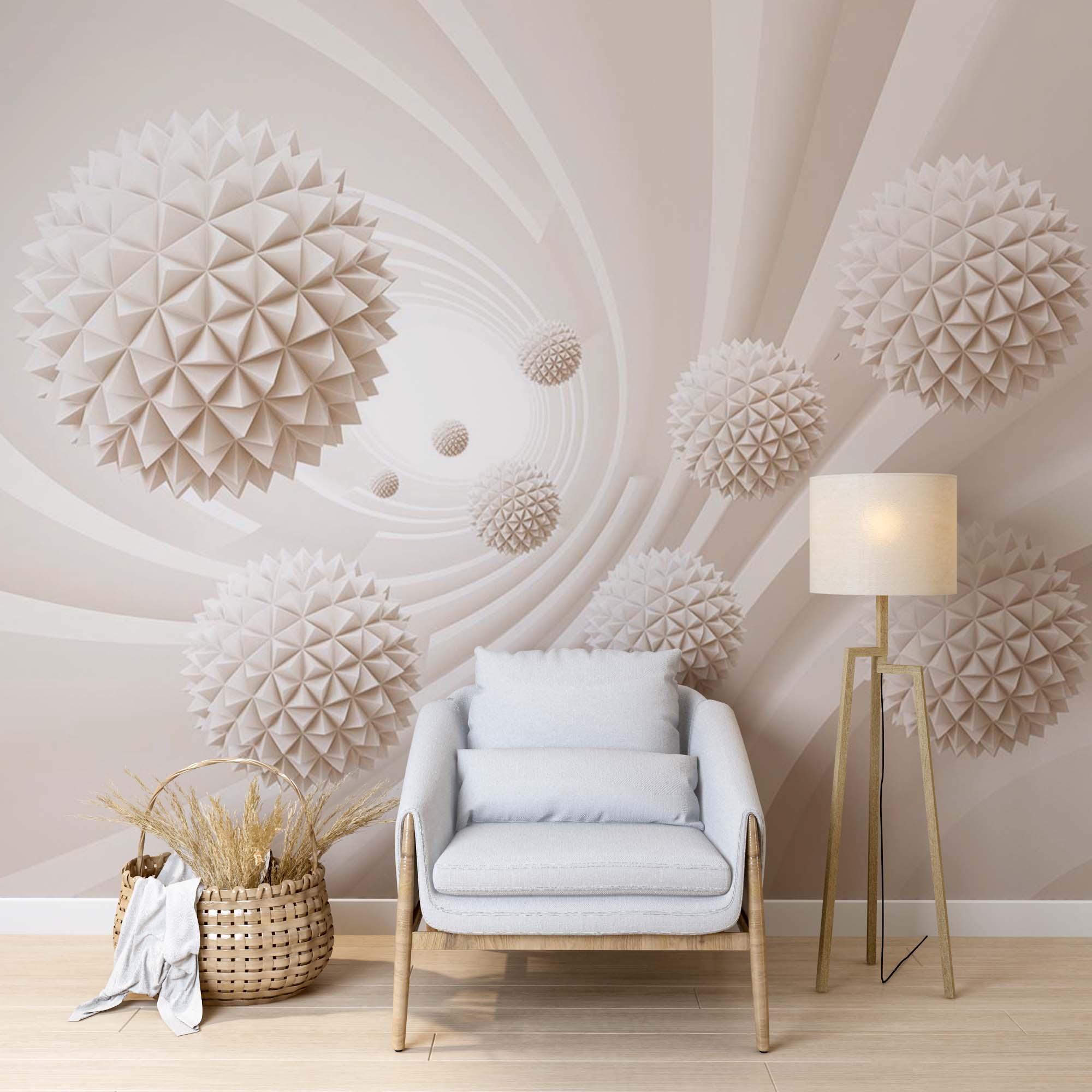 Abstract Wall Mural Spiked Balls White Geometric Wallpaper