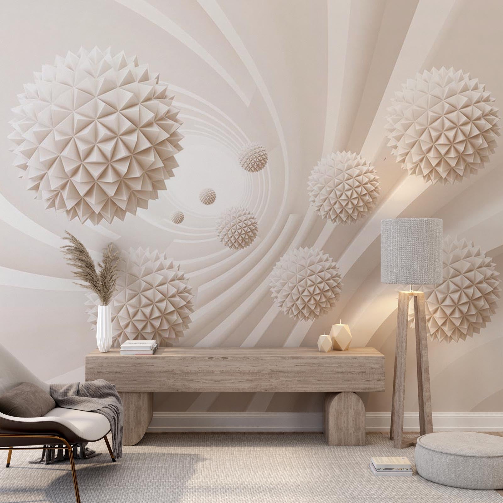 Abstract Wall Mural Spiked Balls White Geometric Wallpaper