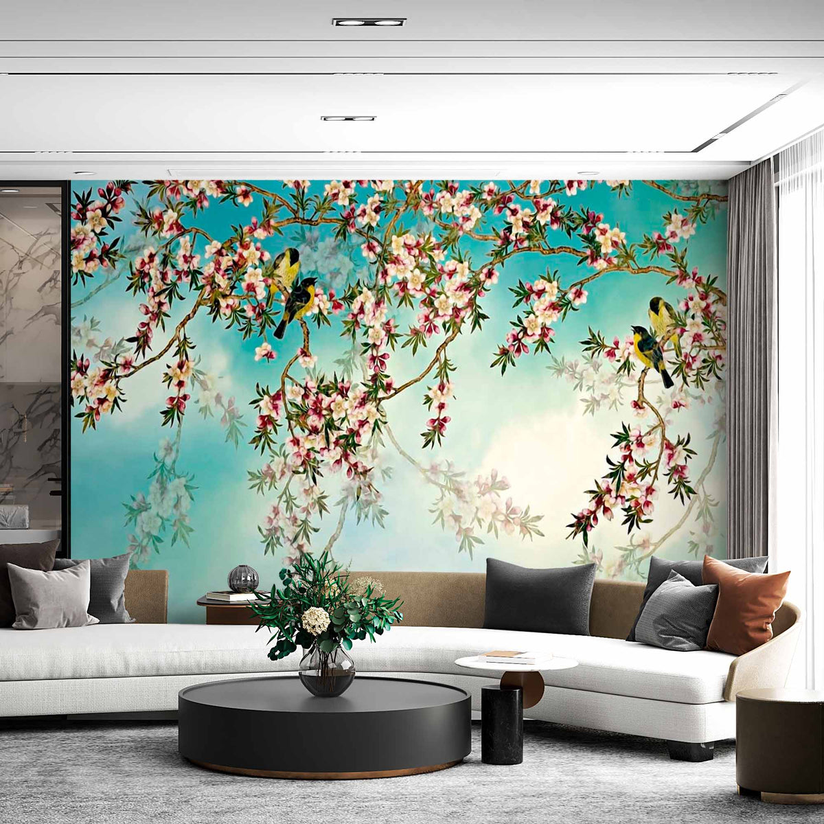 Cherry Blossoms and Birds Wallpaper Mural