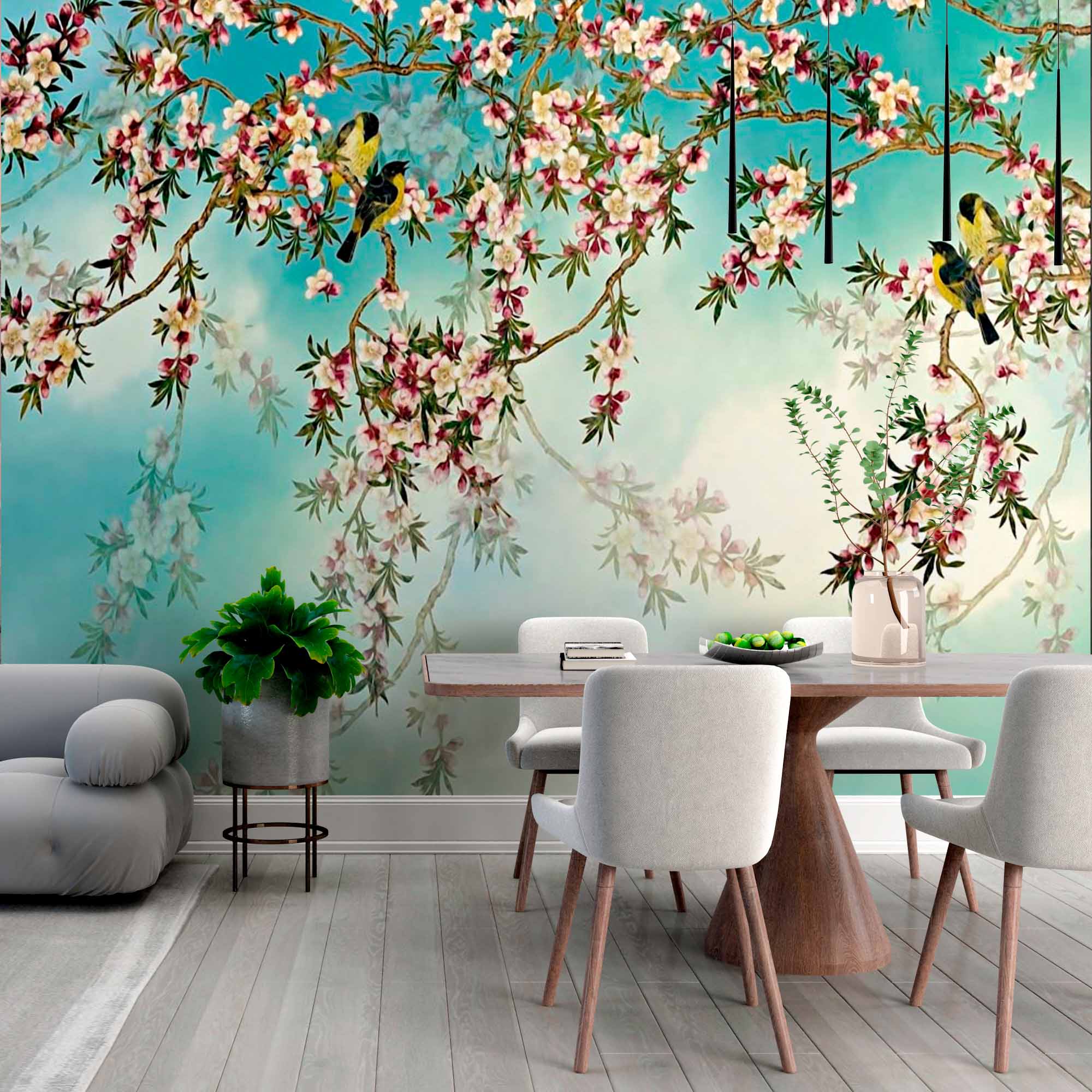 Cherry Blossoms and Birds Wallpaper Mural