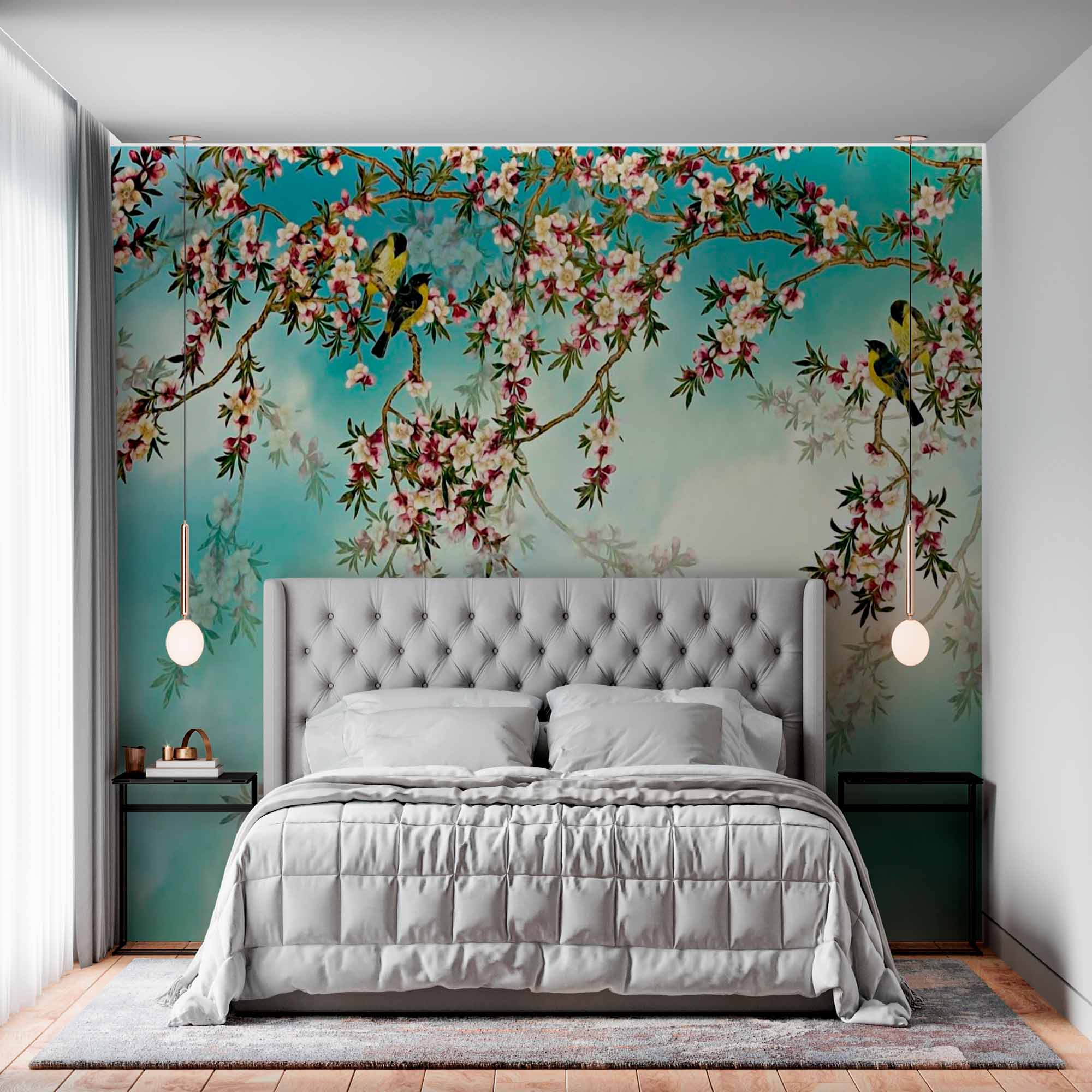 Cherry Blossoms and Birds Wallpaper Mural