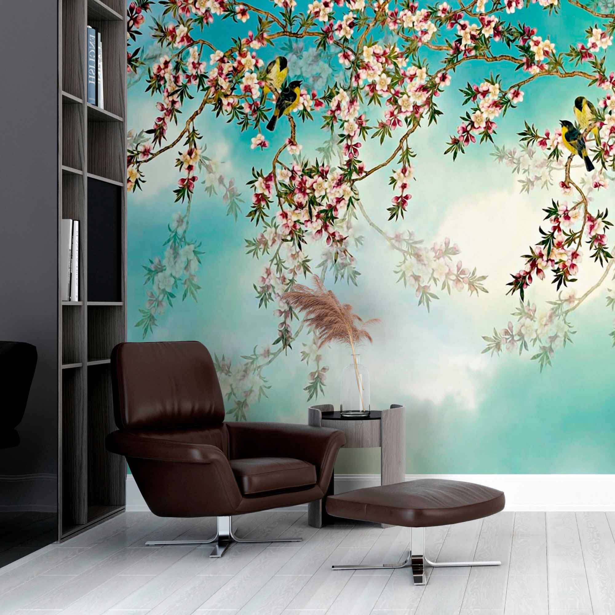 Cherry Blossoms and Birds Wallpaper Mural