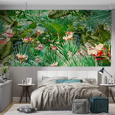 Tropical Paradise Wall Mural Palm Leaf and Floral Print Wallpaper