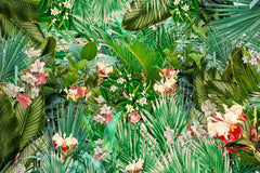 Custom Tropical Paradise Wall Mural Palm Leaf and Floral Print Wallpaper