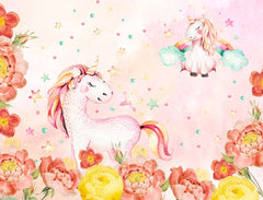 Custom Kids Wall Mural Unicorn with Peony Flowers Watercolour Pink Nursery Wallpaper