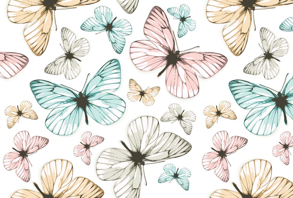 Papier peint papillons pastel – Papier peint panoramique motif de papillons à l’aquarelle