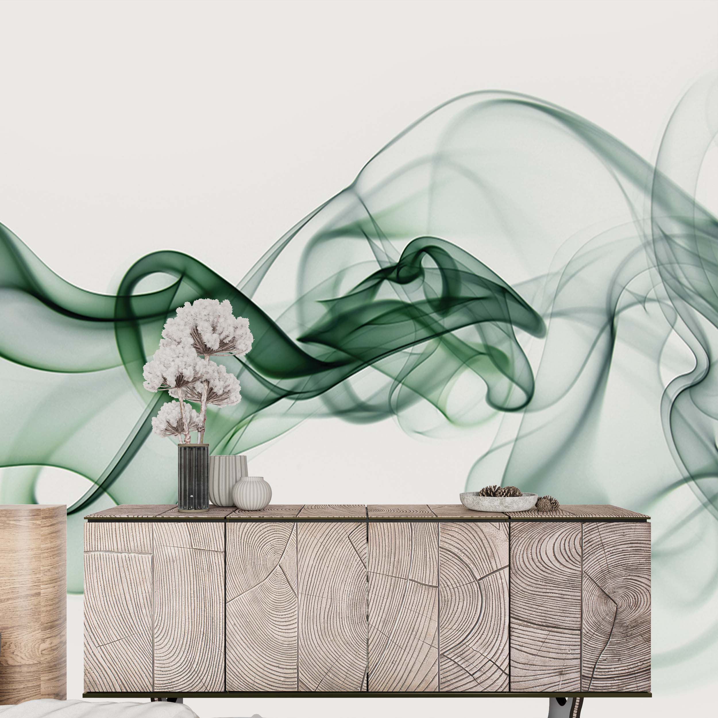 Art Wall Mural Green Wave Smoke Abstract Wallpaper