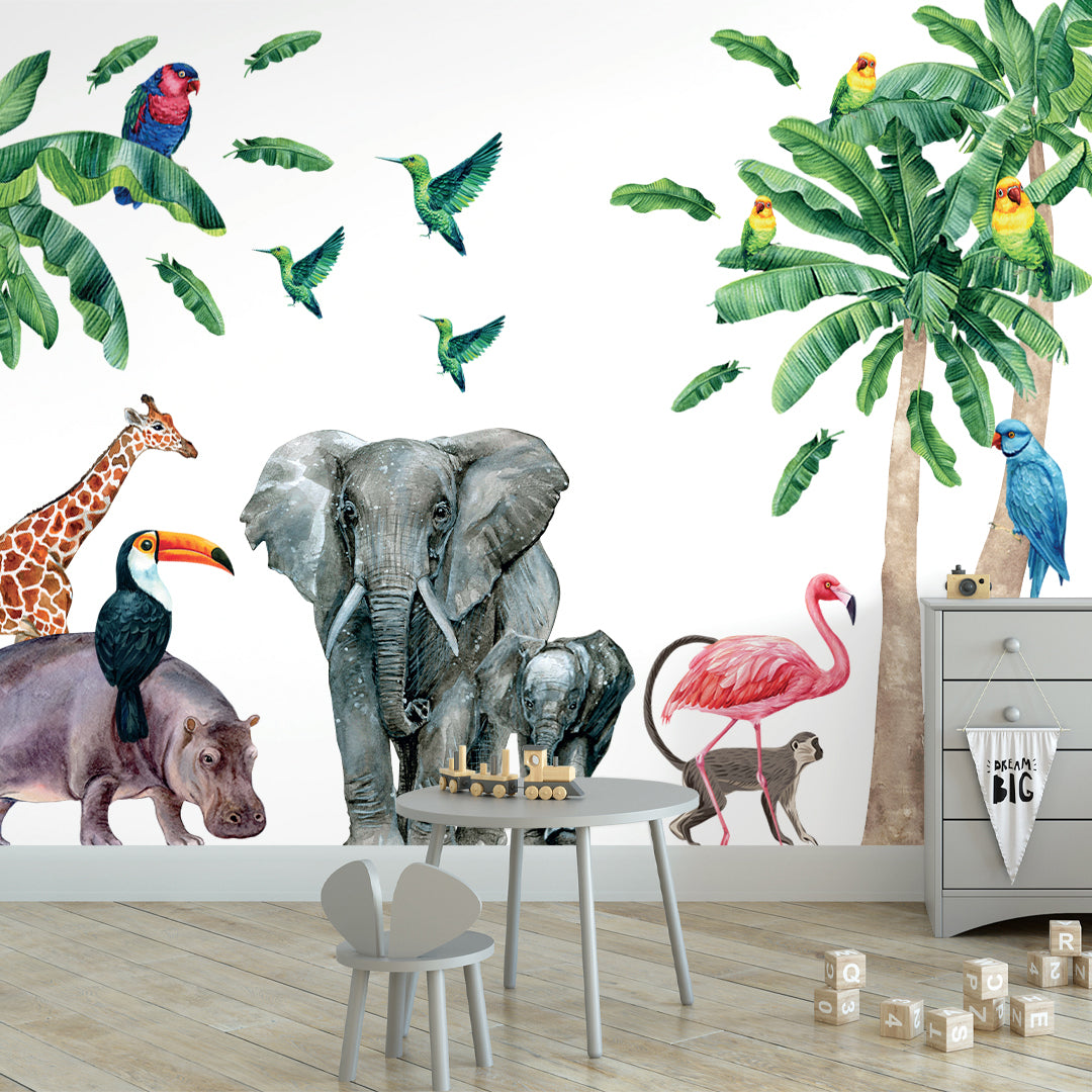 Safari Animal Wall Decal Peel and Stick - Jungle Themed Nursery Stickes for Kids