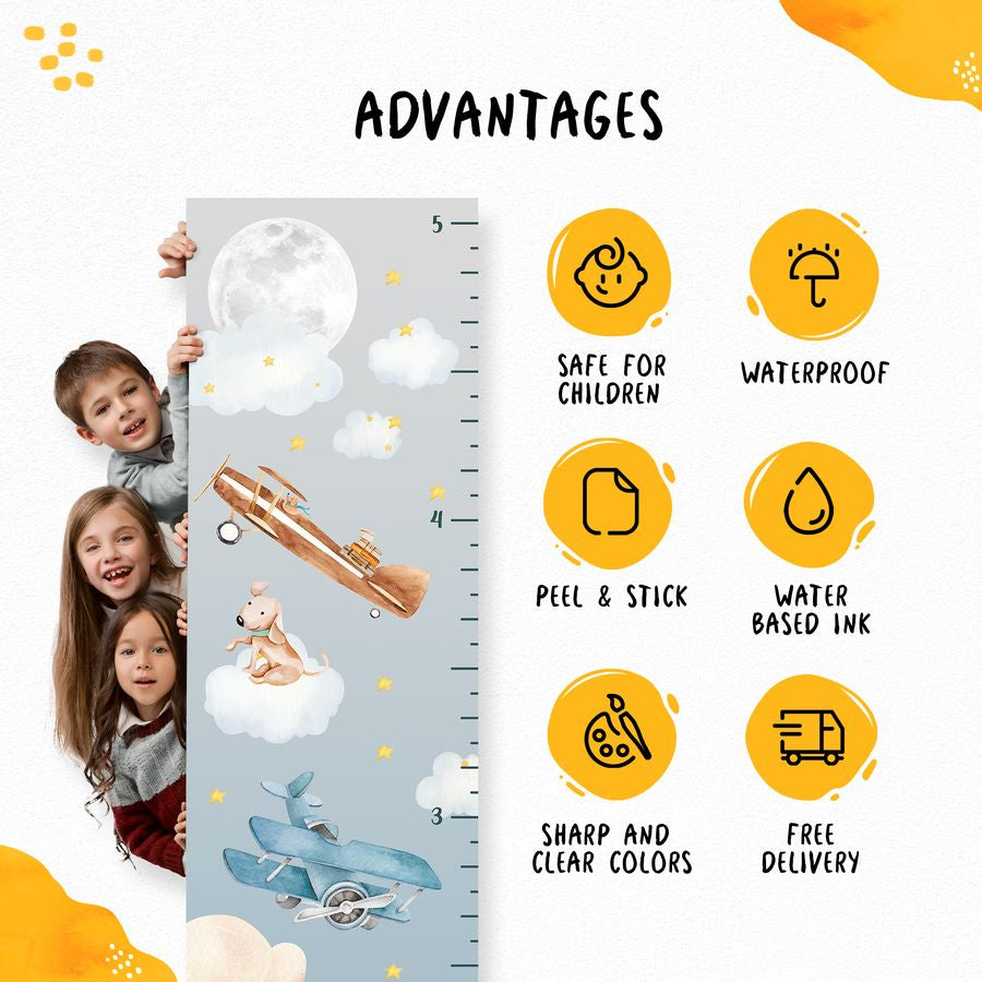 Kids' Growth Chart Peel and Stick Airplane Wall Decals for Rooms and Nursery