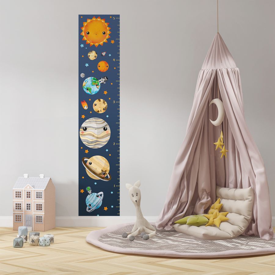 Kids' Growth Chart Peel and Stick Solar System Astronaut Animal Wall Decal