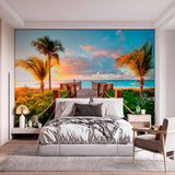 Sunset Beach Boardwalk Wall Mural Wallpaper