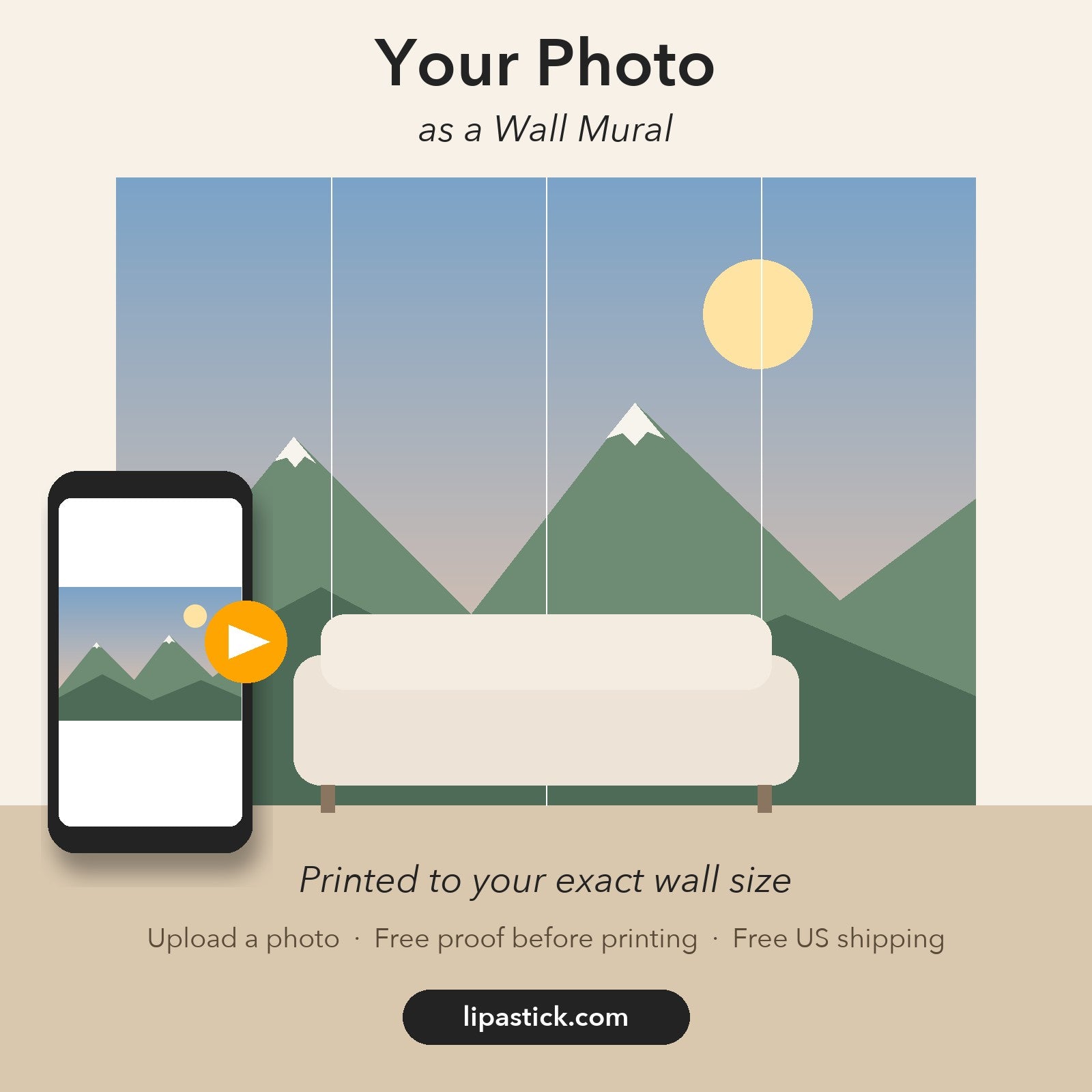Your photo printed as a custom wall mural