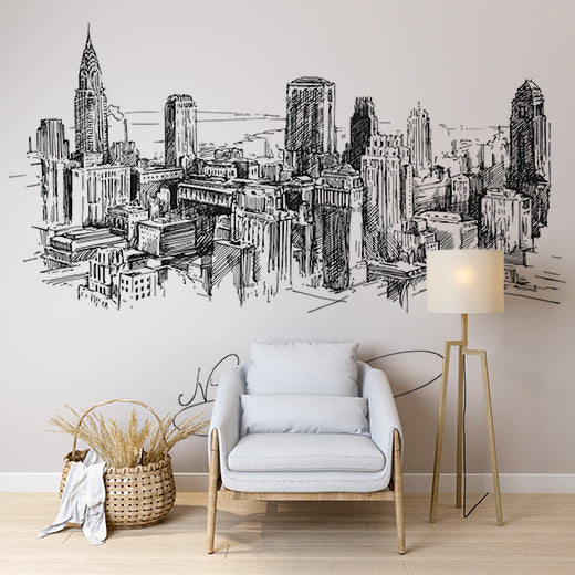 Artistic Sketch of New York City Skyline Wall Murals