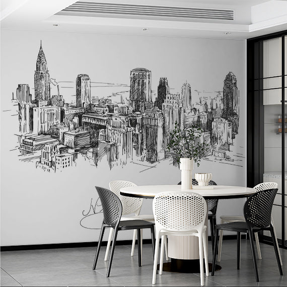 Artistic Sketch of New York City Skyline Wall Murals