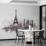 Watercolor Sketch of Paris with Eiffel Tower and Vintage Bridge Wall Murals