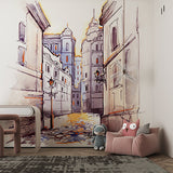 Vintage European Street Scene Watercolor Wall Murals