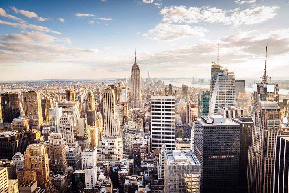 Panoramic Aerial View of New York City Skyline with Empire State Building Wall Murals