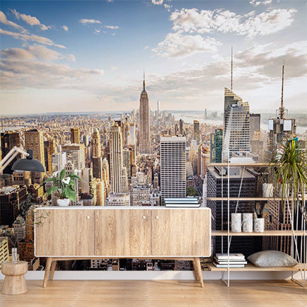 Panoramic Aerial View of New York City Skyline with Empire State Building Wall Murals