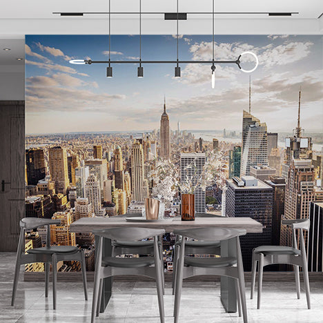 Panoramic Aerial View of New York City Skyline with Empire State Building Wall Murals