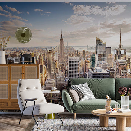 Panoramic Aerial View of New York City Skyline with Empire State Building Wall Murals