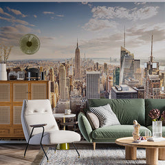 Custom Panoramic Aerial View of New York City Skyline with Empire State Building Wall Murals