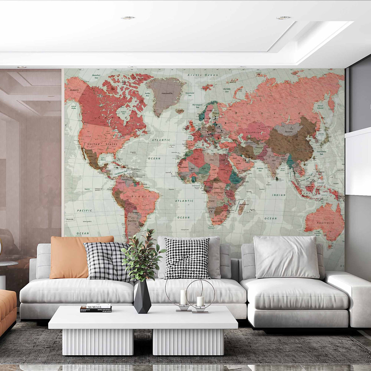 Vintage Style World Map with Red and Brown Tones