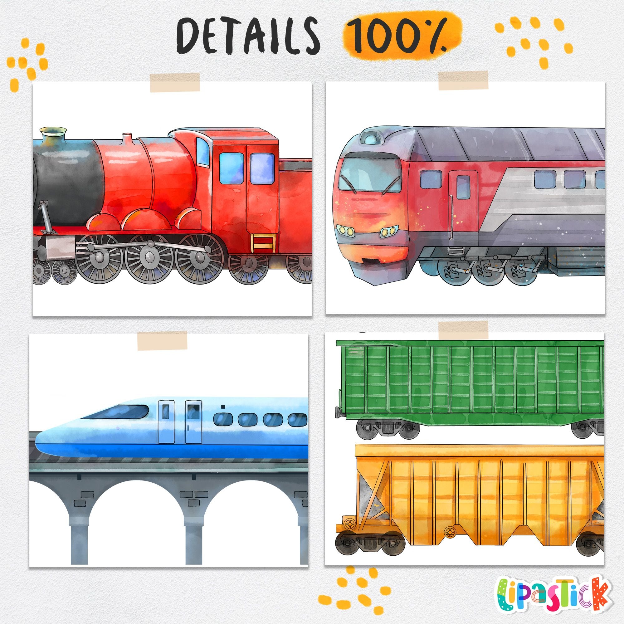 Vibrant Train Wall Decals for Kids' Rooms - Transports Kids Stikers