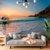 Serene Beach Sunset with Gentle Waves Wall Mural Wallpaper