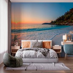 Custom Serene Beach Sunset with Gentle Waves Wall Mural Wallpaper