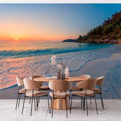 Custom Serene Beach Sunset with Gentle Waves Wall Mural Wallpaper