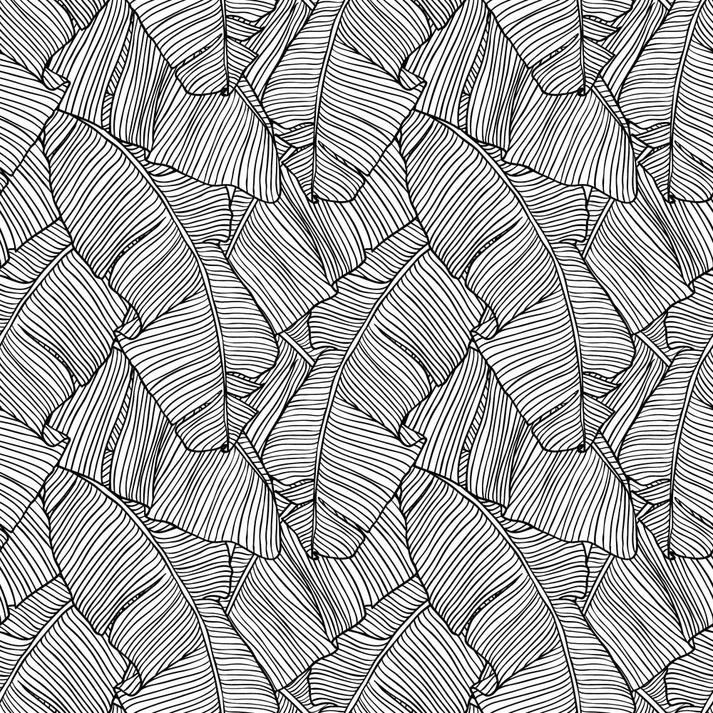 Seamless Patterns with Palm Leaves Wallpaper Black and White Leaf Outline Wall Mural