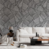 Seamless Patterns with Palm Leaves Wallpaper Black and White Leaf Outline Wall Mural