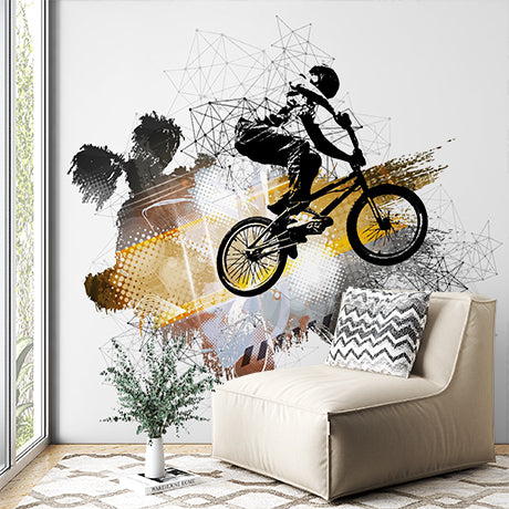 BMX Freestyle Wall Mural Wallpaper - Dynamic Urban Sport Design with Abstract Art