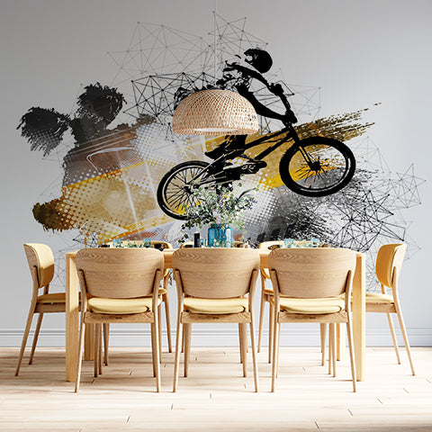 BMX Freestyle Wall Mural Wallpaper - Dynamic Urban Sport Design with Abstract Art